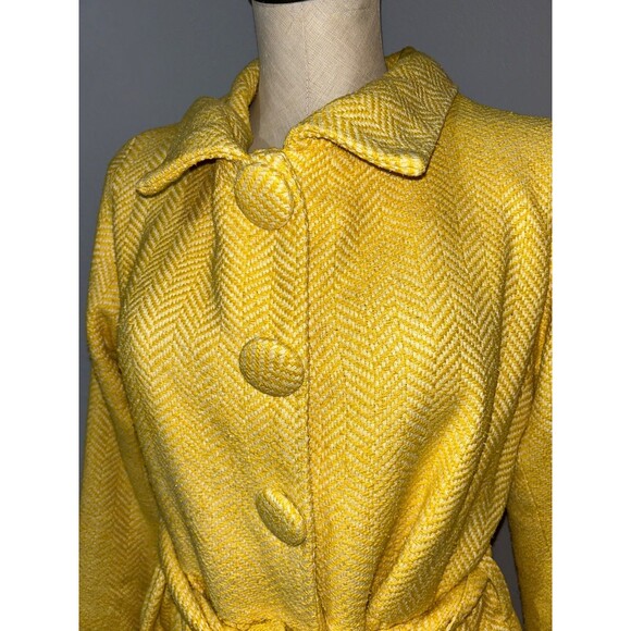 Kushcush Anthropologie Women’s Vintage Silk Tweed Yellow Coat Size L Preppy Y2K - Picture 2 of 11